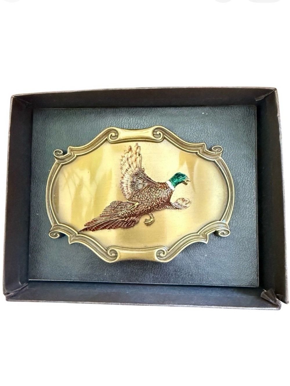 Vintage 1978 Pheasant Brass Western Belt Buckle Raintree Made in USA